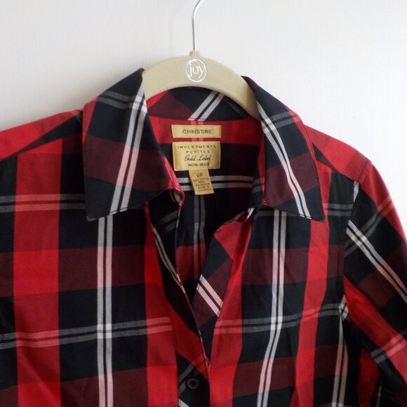 Christine Blouse - Size 6P - Plaid - Button Down - Red/Black/White - Vintage - Picture 4 of 7